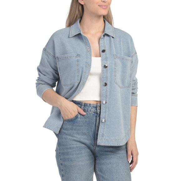 NANETTE NANETTE LEPORE Bleached Light Wash Oversized Double Pocket Top - Picture 1 of 2